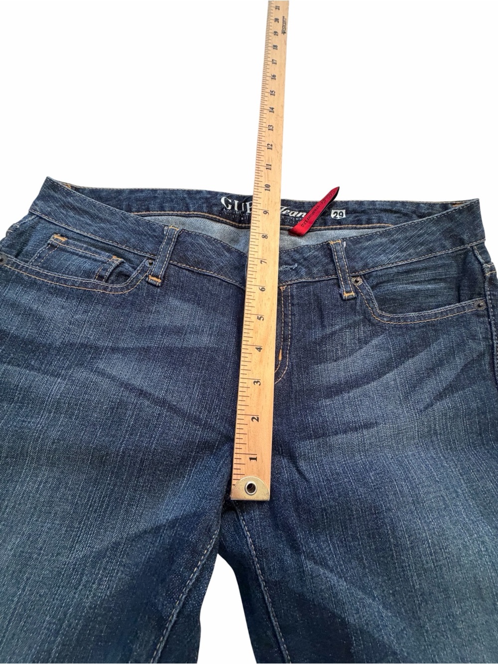 Guess Denim Jeans-Rhinestone Cross Back Pockets-Low Rise-Size 29x32-Seem New - Picture 4 of 10